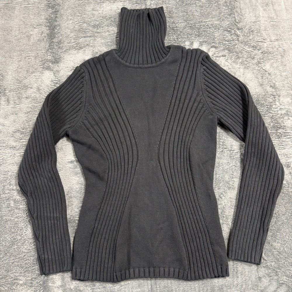 Style & Co Turtleneck Sweater Womens Large Black Ribbed Cotton Blend 1412